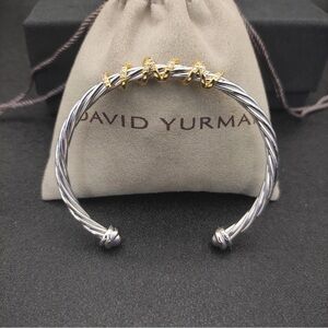 David Yurman Silver Cable Bracelet with Gold Accents